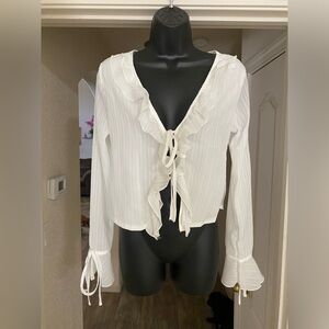 Trendy Front Tie Ruffle Blouse